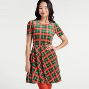 Modcloth 1X Red Green Christmas Short Sleeves Dress